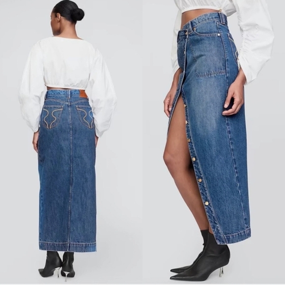 GAP x  CULT GAIA Asymmetric Blue Denim Maxi Skirt. Sz 30/10 NWT - Picture 2 of 10